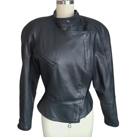 Vintage 80s North Beach Leather Michael Hoban Black Moto Jacket Womens Small 7/8 - Picture 4 of 11